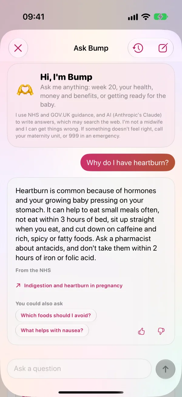Ask Bump answering a question about heartburn